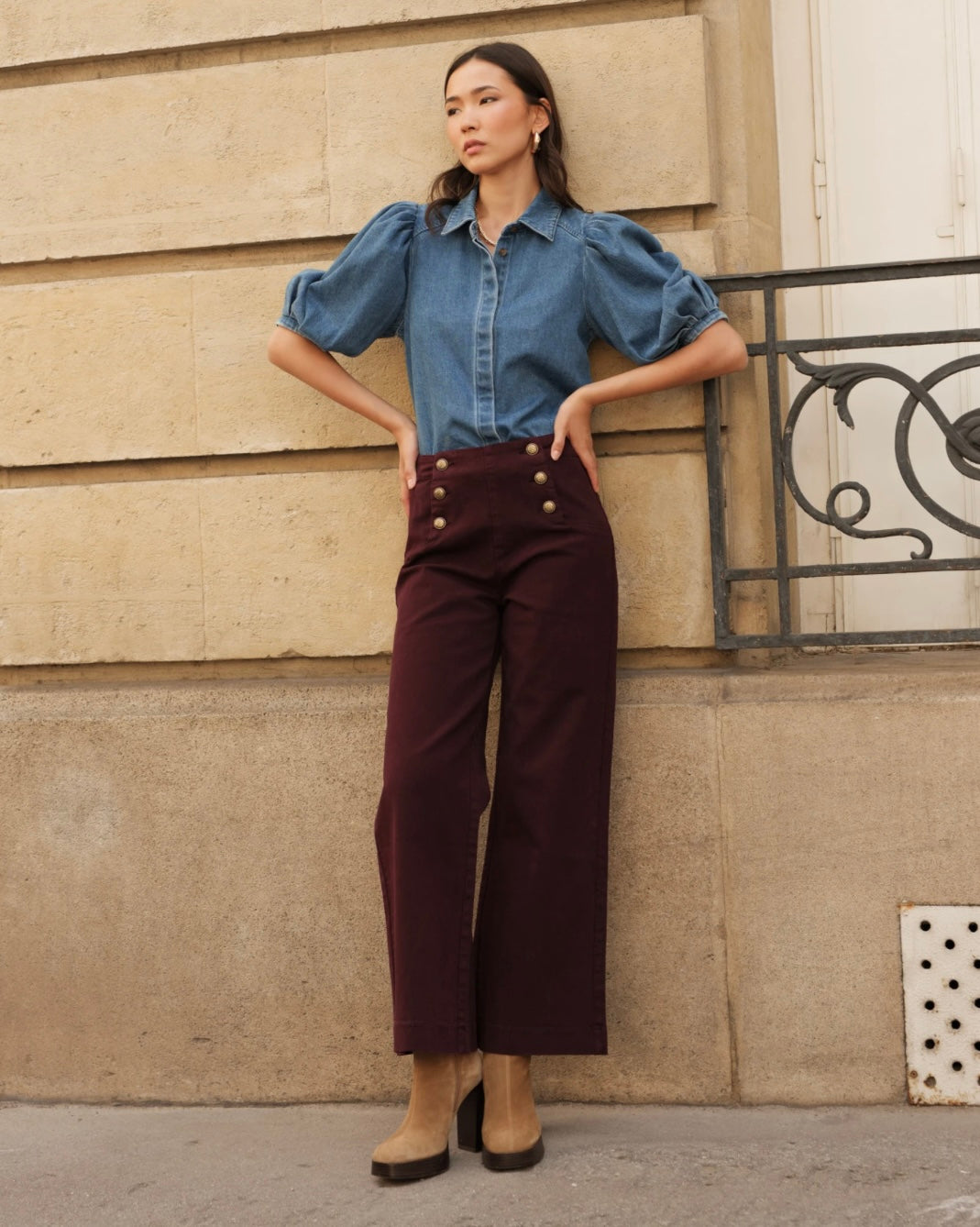 Annie Petite Wide Jean - Burgundy