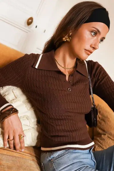 Jennie Ribbed Polo - Chocolate