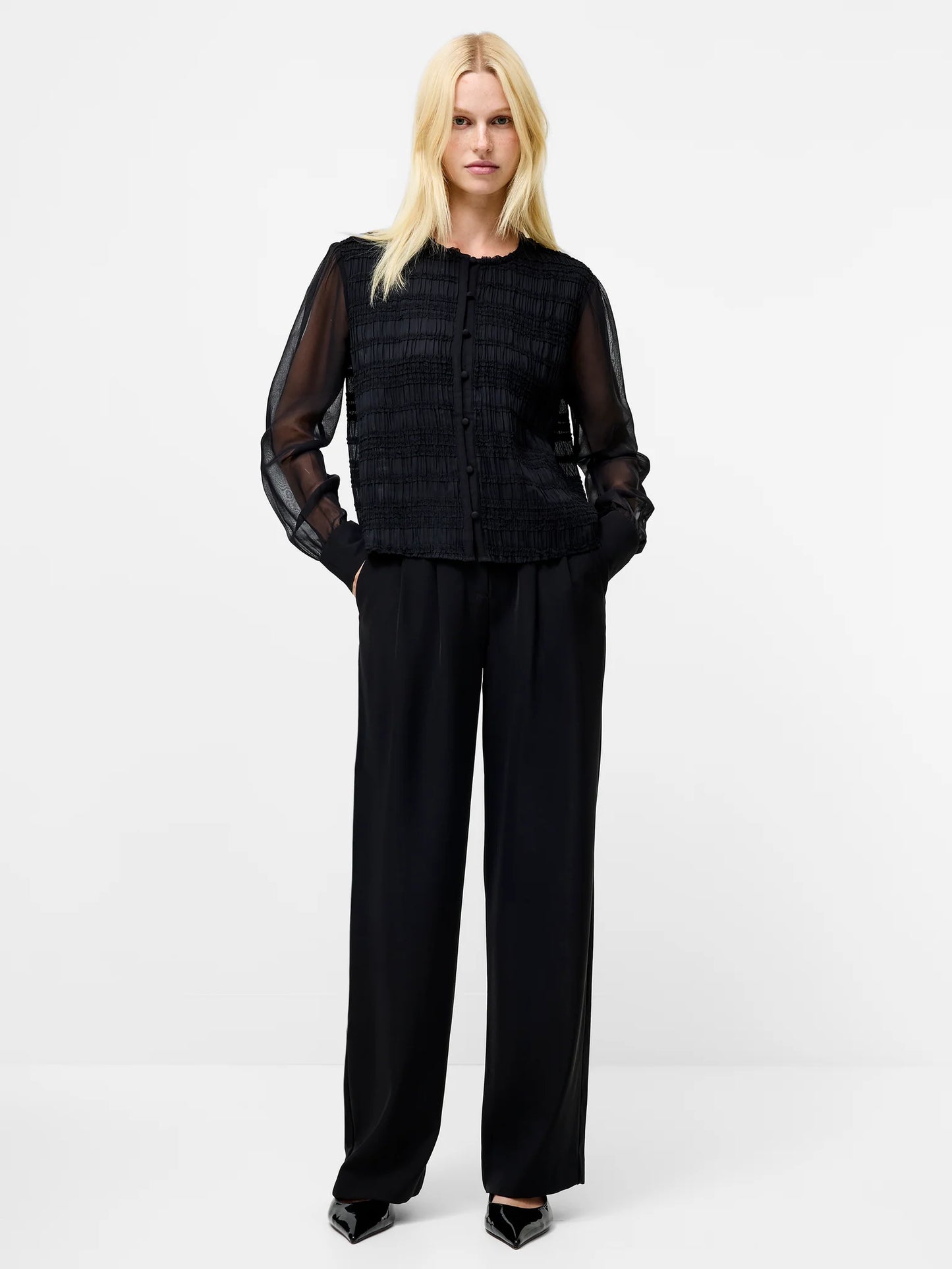 Canary Pleated Long Sleeve Shirt - Black
