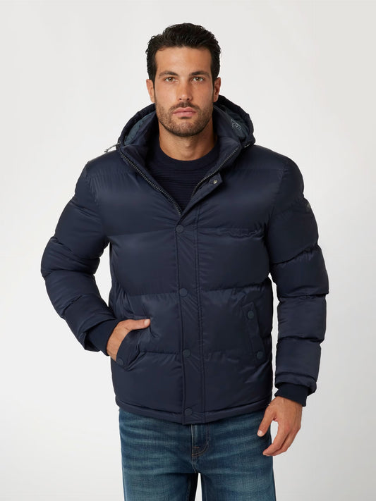 Stretch Nylon Puffer Jacket - Dark Blue