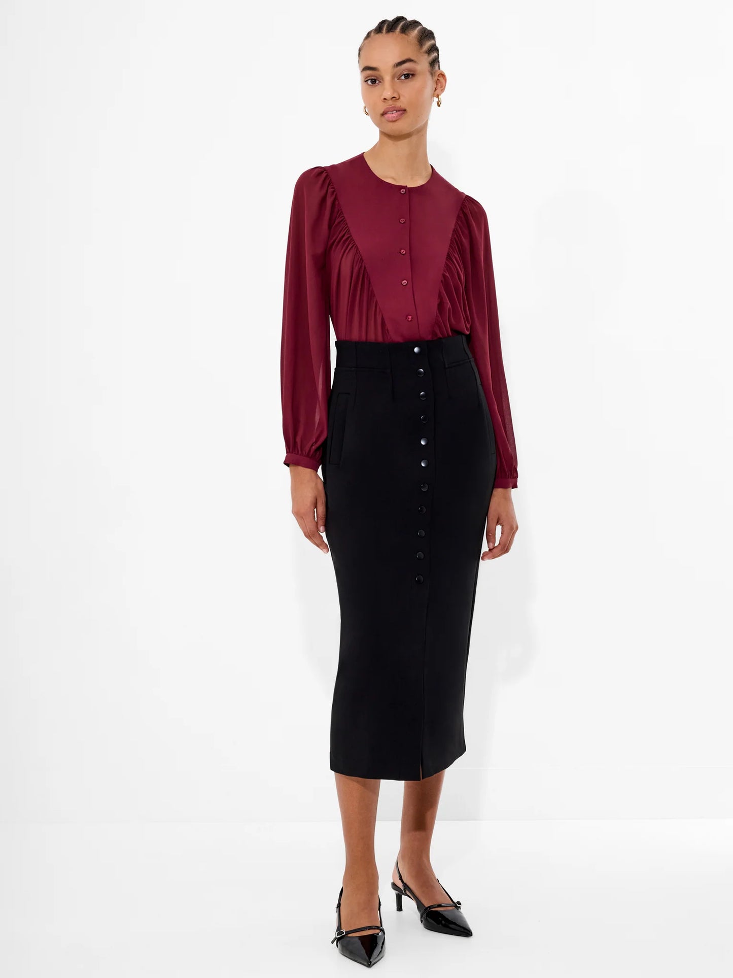 Eden Wesley Balloon Sleeve Shirt - Bordeaux Red