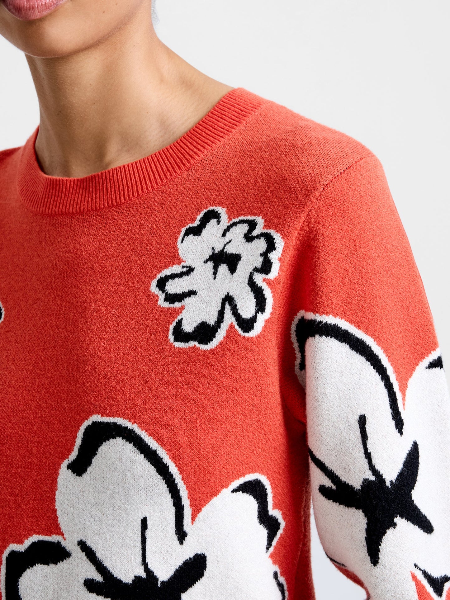 Paislee Floral Jacquard Jumper - Flame Orange