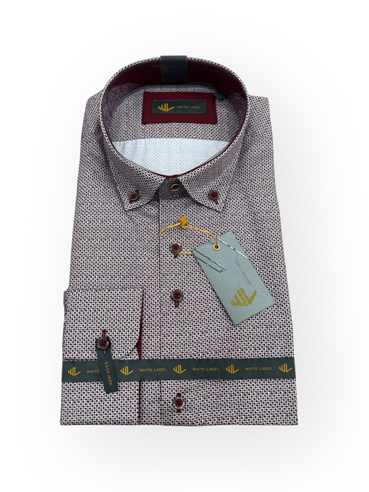 White Label Tapered Geo Print Casual Shirt - Burgundy
