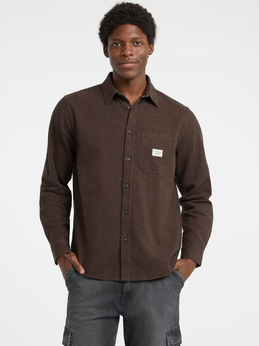 Cotton Plaid Pocket Shirt - Brown Multi