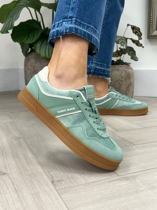 The Greenwich Suede Mixed Texture Trainers - Dusty Fern