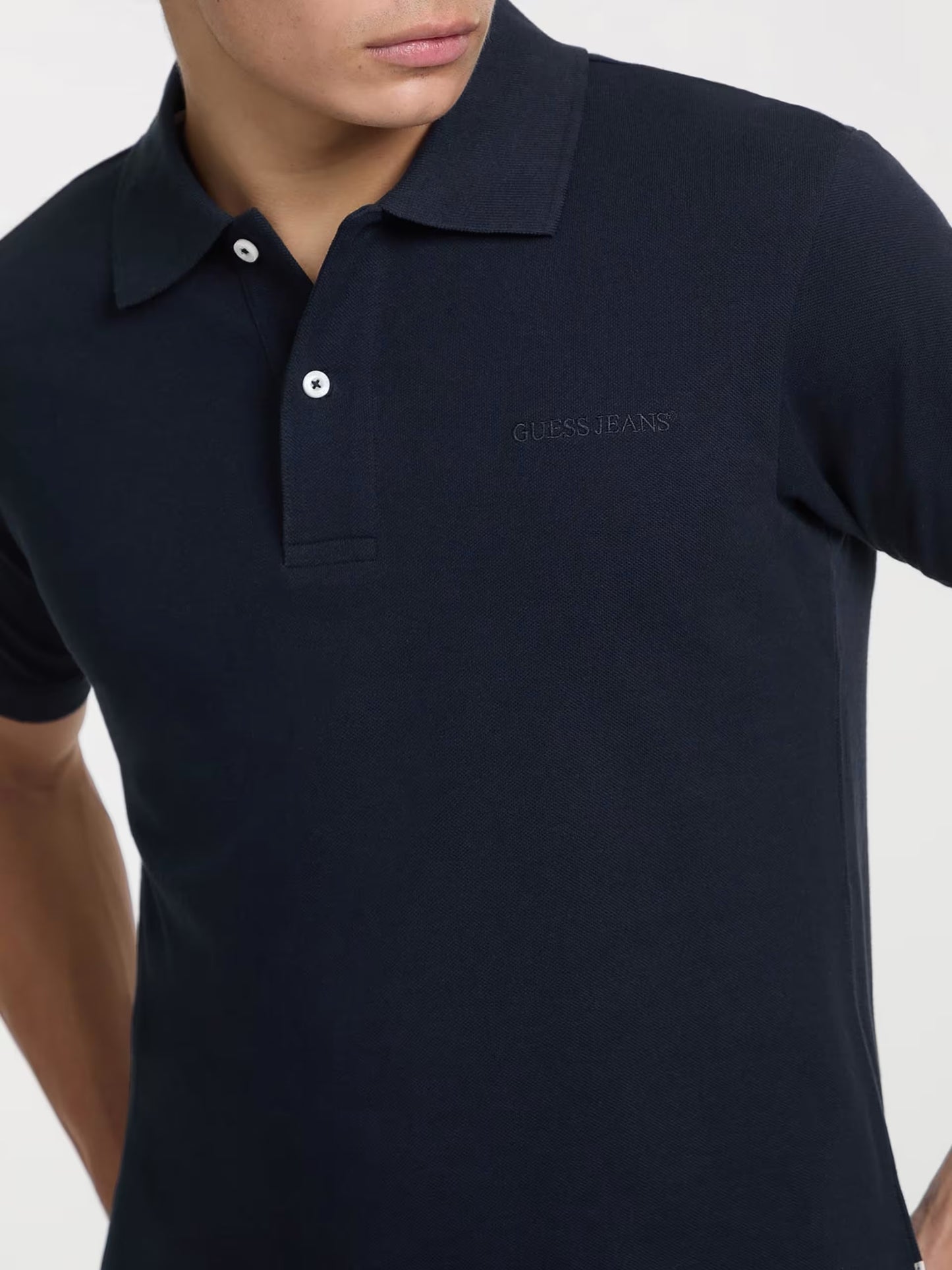 Short Sleeve Embroidered Logo Knit Polo Shirt - Dark Blue
