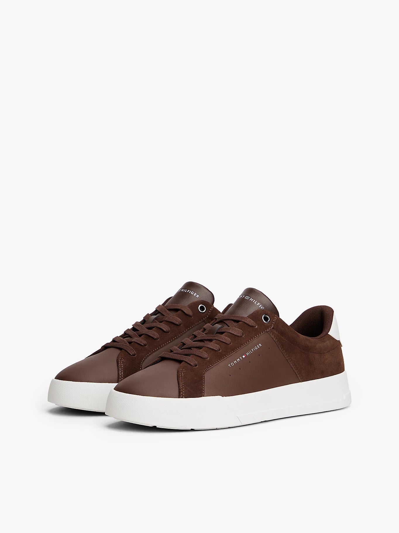 Mixed Texture Leather Court Trainers - Cocoa