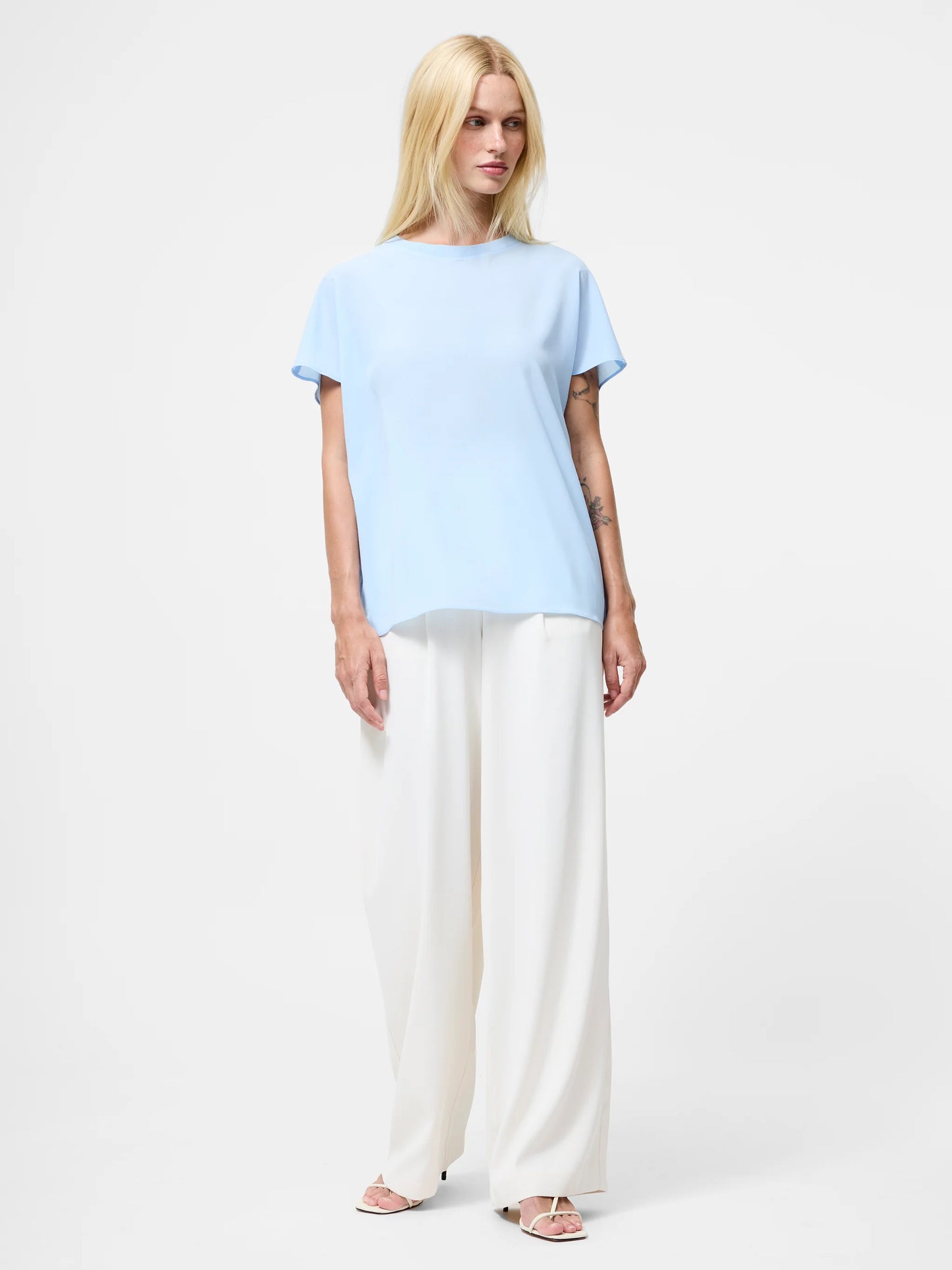 Crepe Light Crew Neck Top - Arctic Blue