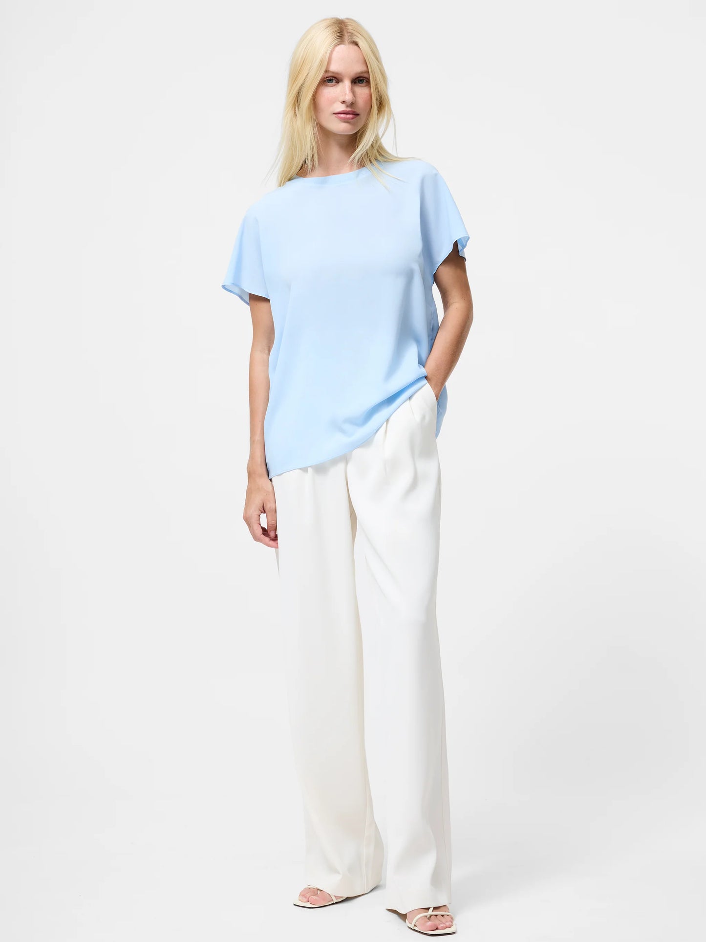 Crepe Light Crew Neck Top - Arctic Blue