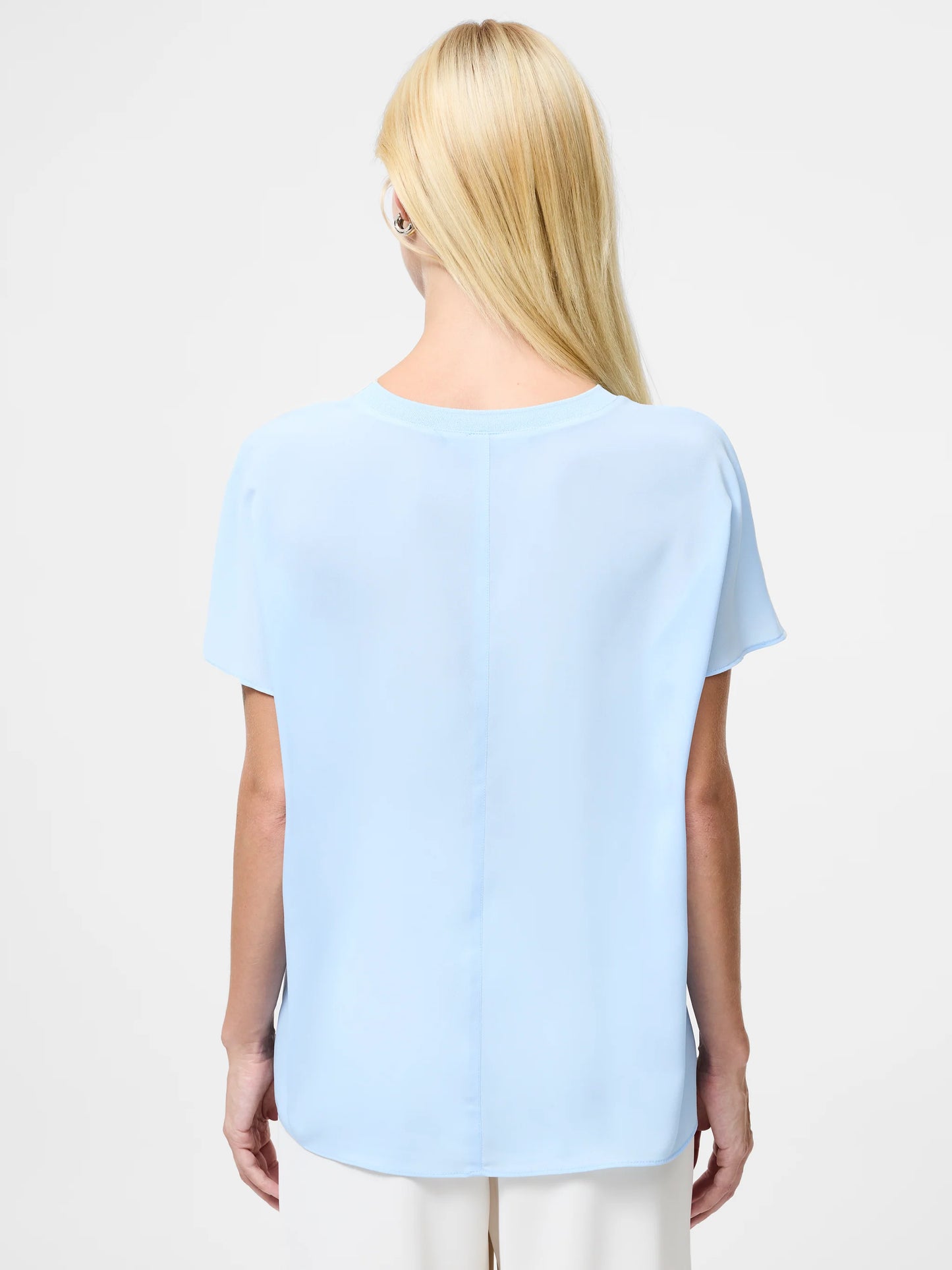 Crepe Light Crew Neck Top - Arctic Blue