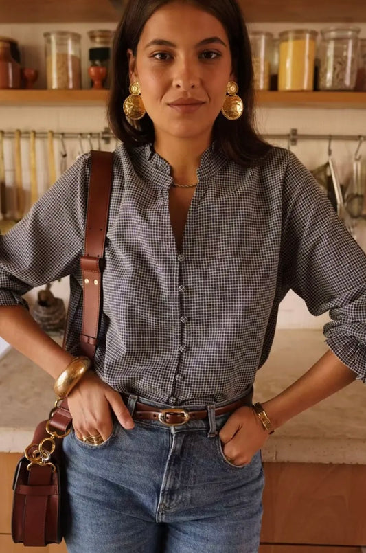 Andie Mandarin Check Blouse