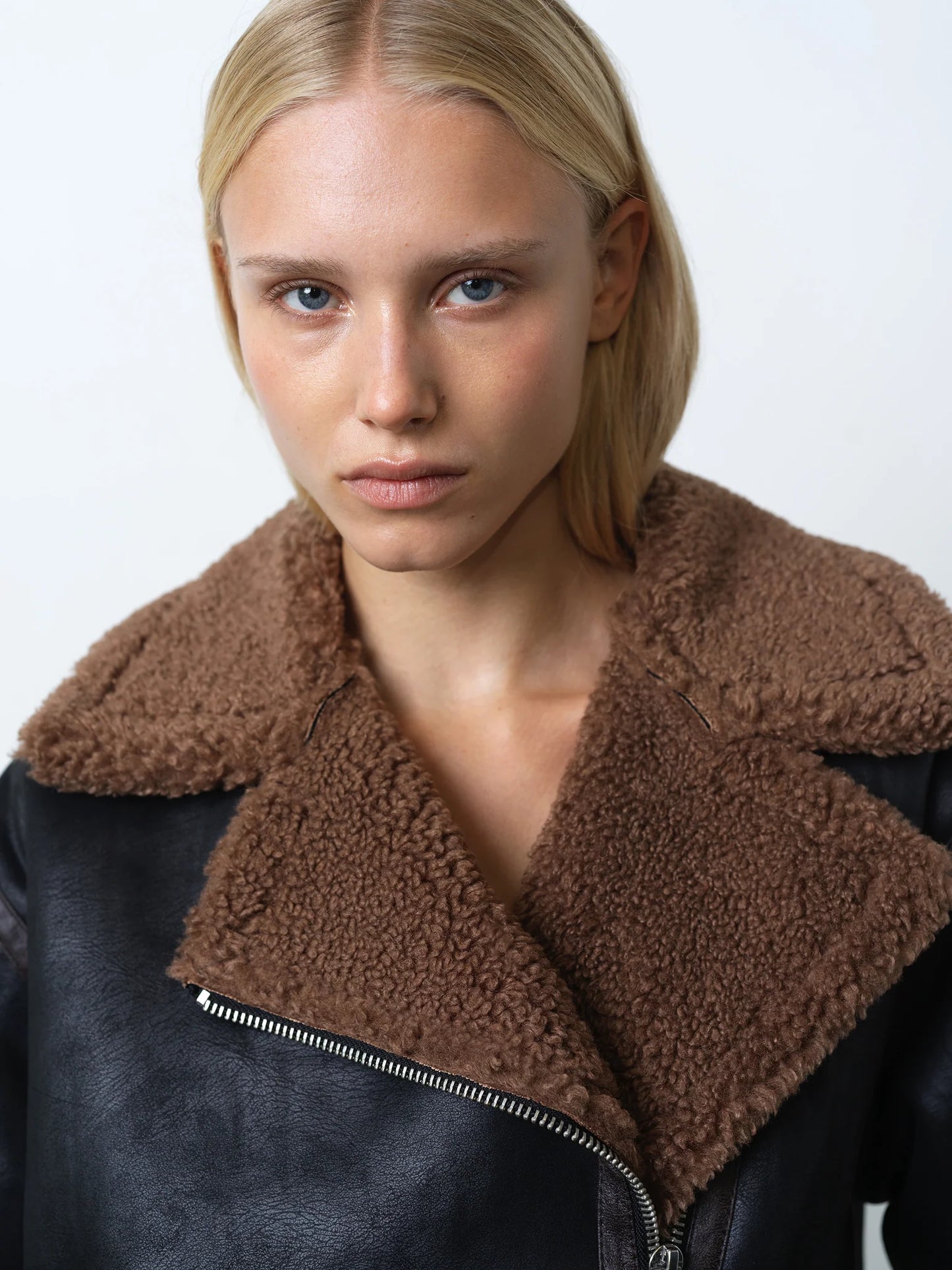 Suedette Zip Up Jacket - Black Brown