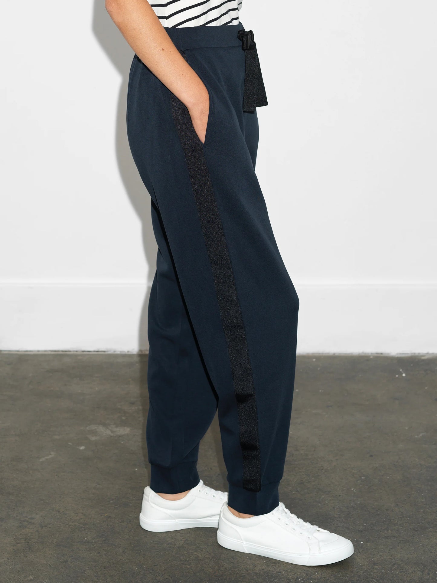 Wren Side Trim Tie Waist Trousers - Navy/Black