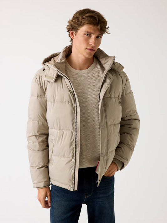 Stretch Nylon Puffer Jacket - Taupe