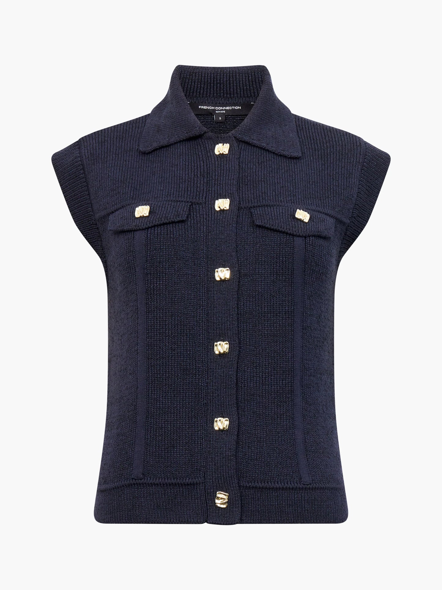 Roland Knit Collared Gilet - Indigo