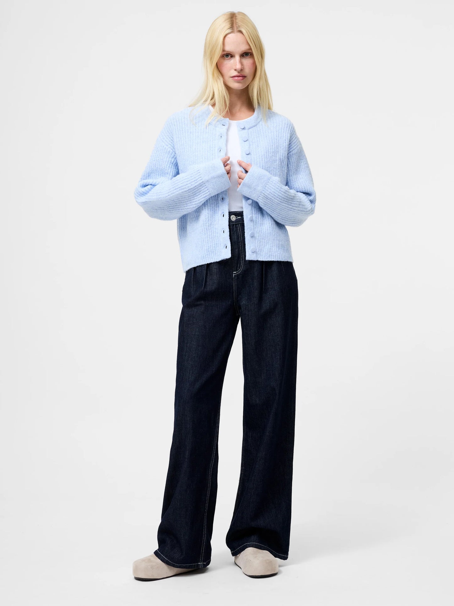 Kezia Recycled Knit Long Sleeve Cardigan - Arctic Blue