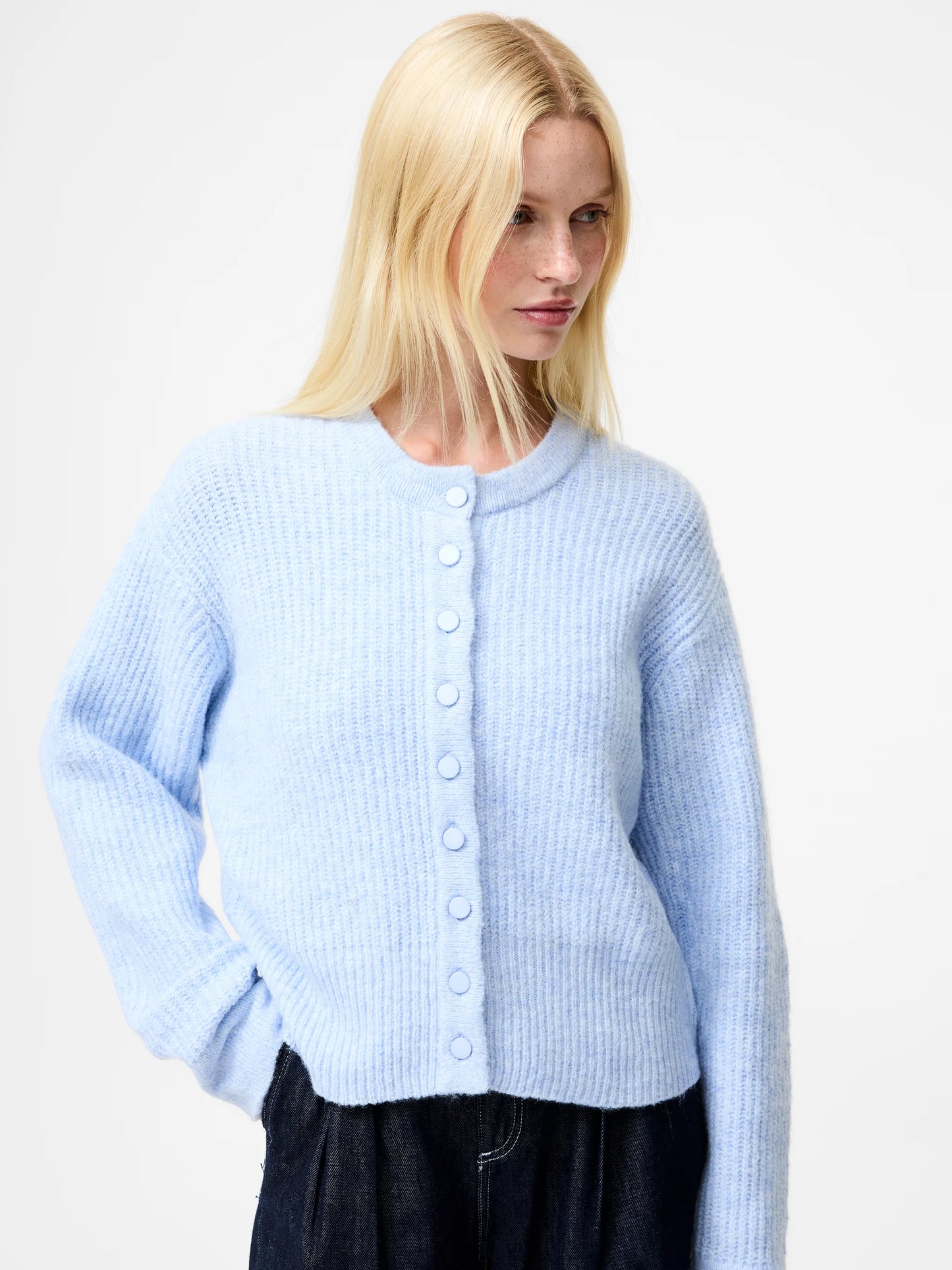 Kezia Recycled Knit Long Sleeve Cardigan - Arctic Blue