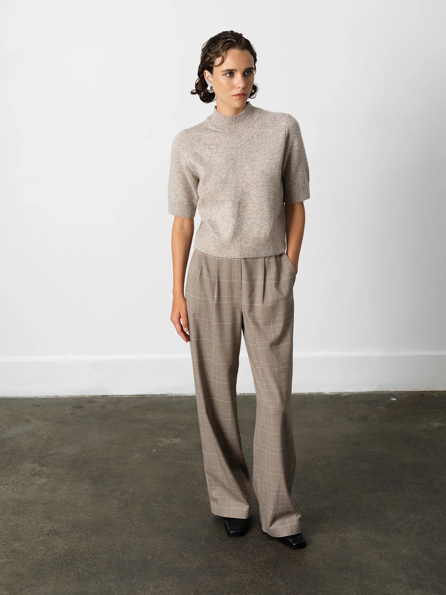 Kezia Recycled Short Sleeve Mock Neck Jumper - Almond