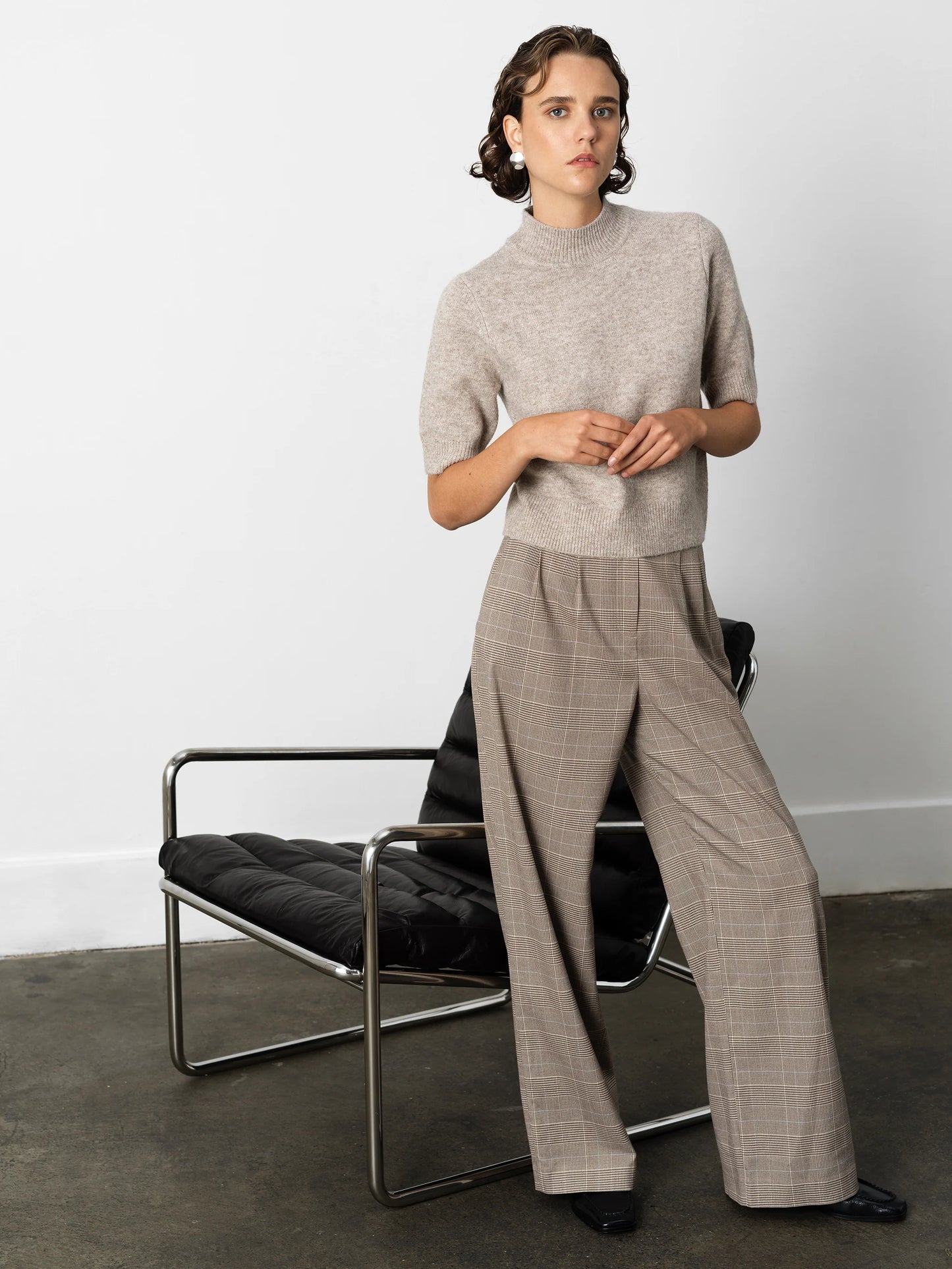 Kezia Recycled Short Sleeve Mock Neck Jumper - Almond