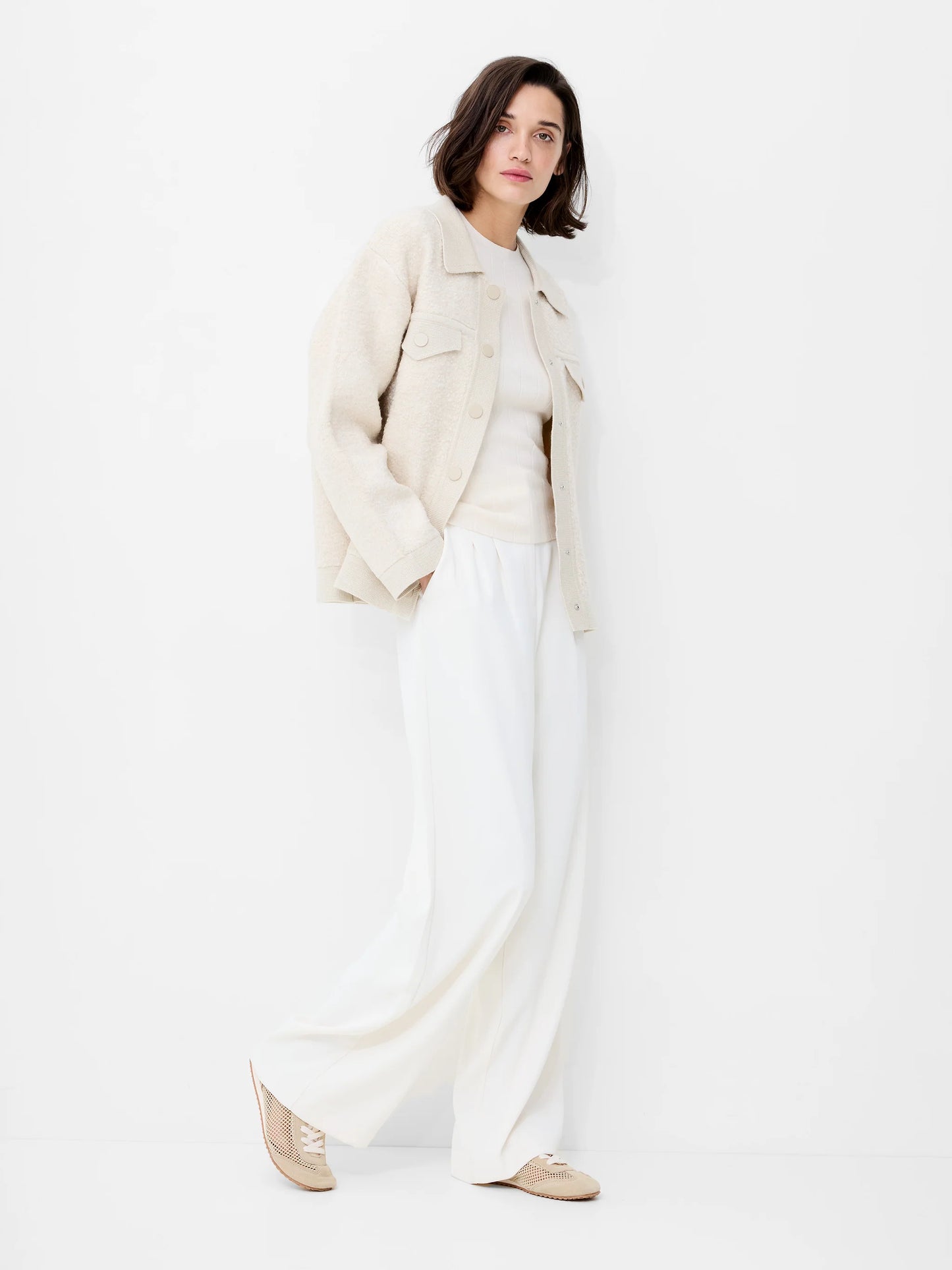 Ramira Long Sleeve Boucle Knit Jacket - Porcelain