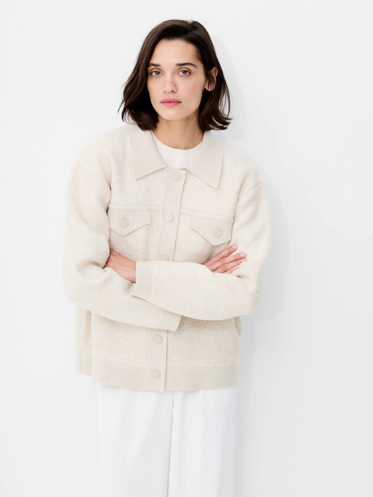 Ramira Long Sleeve Boucle Knit Jacket - Porcelain