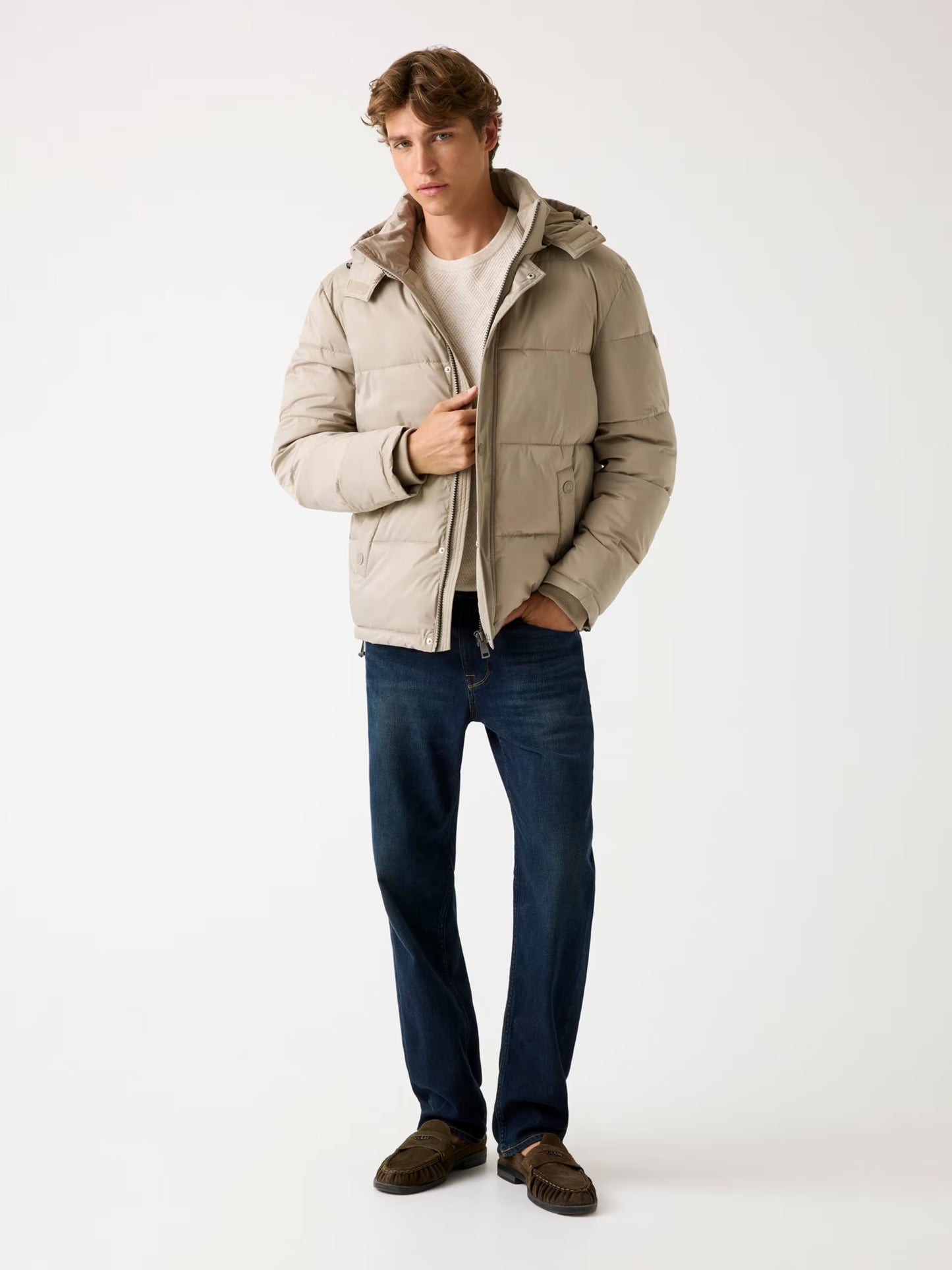 Stretch Nylon Puffer Jacket - Taupe