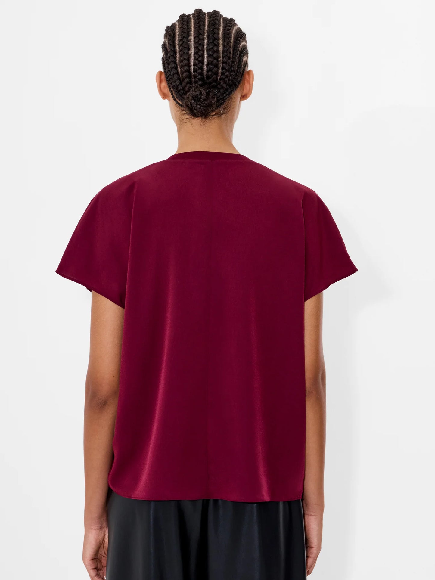 Crepe Light Crew Neck Top - Bordeaux Red