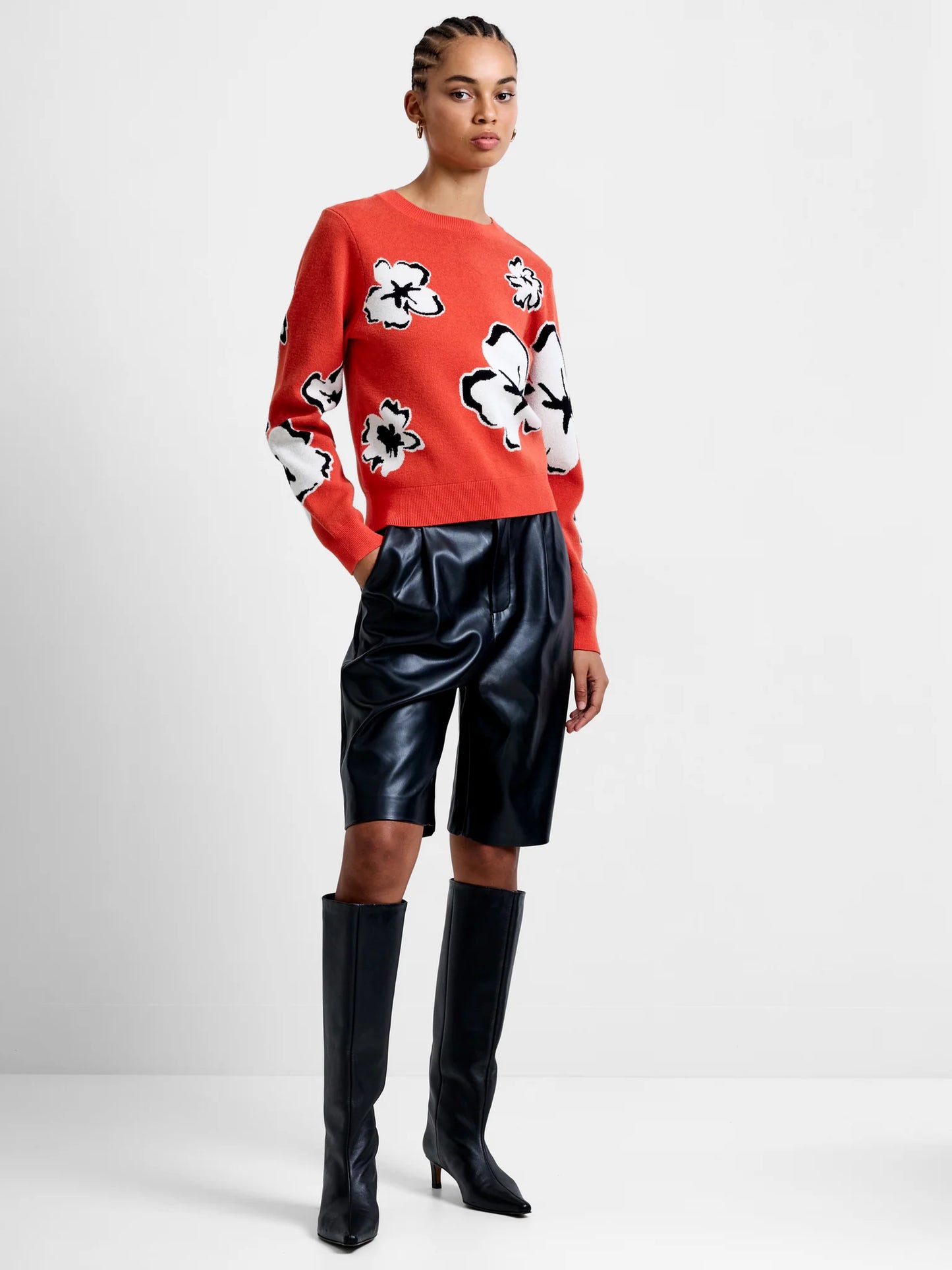 Paislee Floral Jacquard Jumper - Flame Orange