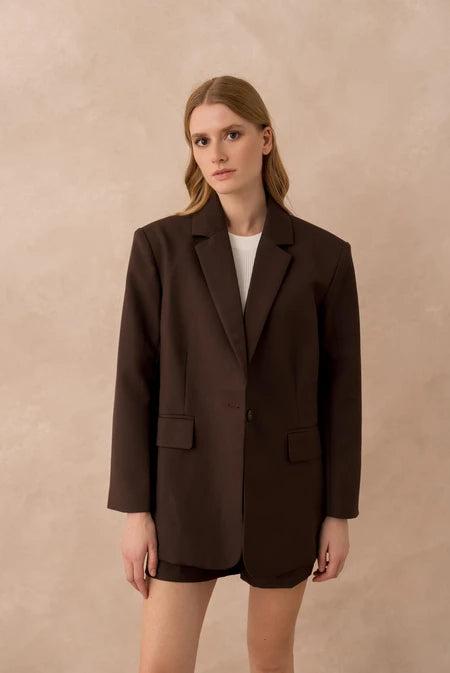 Annie Straight-Cut Structured Blazer - Chocolate Brown
