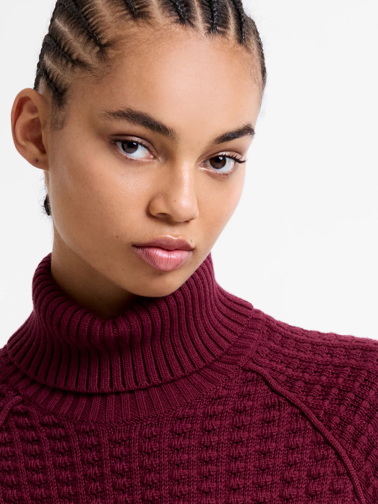 Keya Popcorn Long Sleeve High Neck Jumper - Bordeaux Red