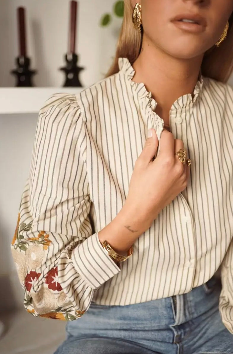 Sarah Embroidered Pinstripe Shirt