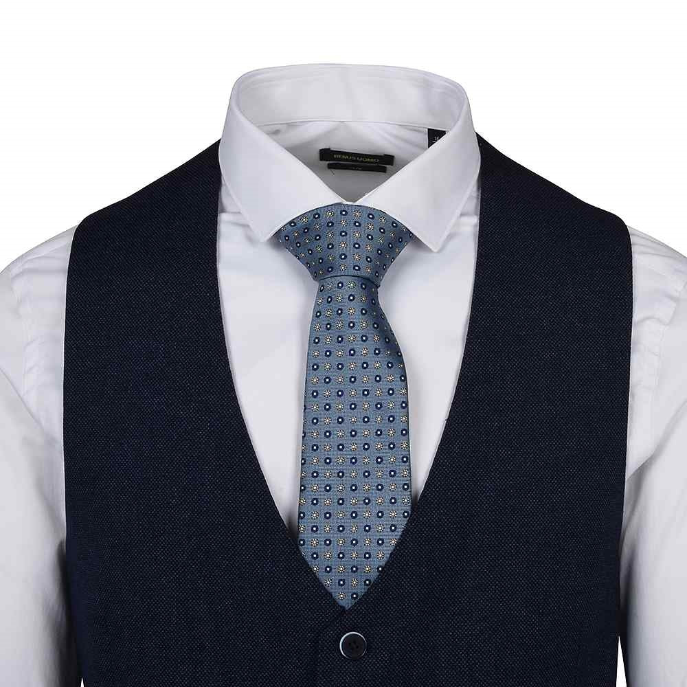 Tapered Fit Blue Birdseye M&M Waistcoat