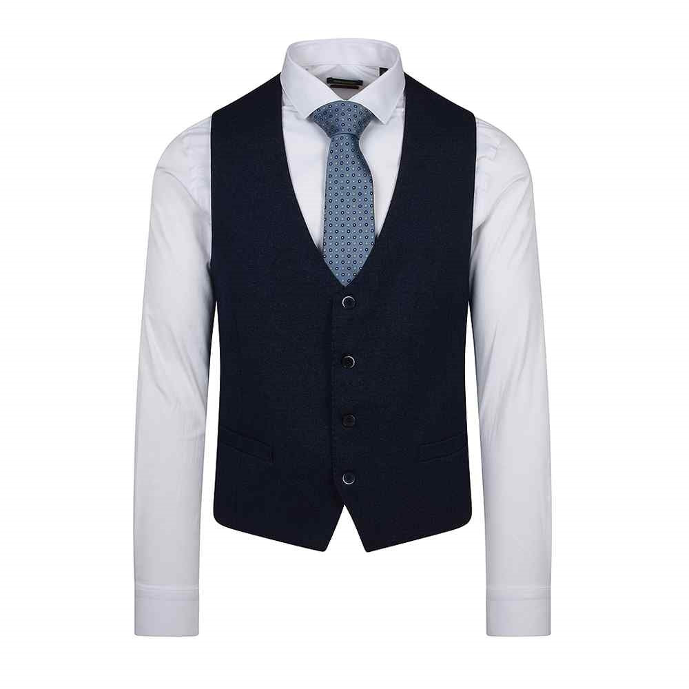 Tapered Fit Blue Birdseye M&M Waistcoat