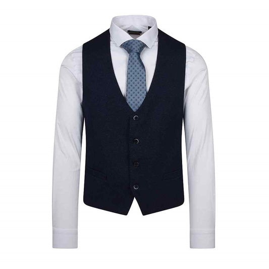 Tapered Fit Blue Birdseye M&M Waistcoat