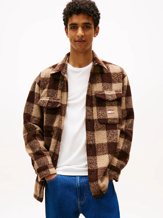 Flannel Check Oversized Fit Overshirt - Rich Brown