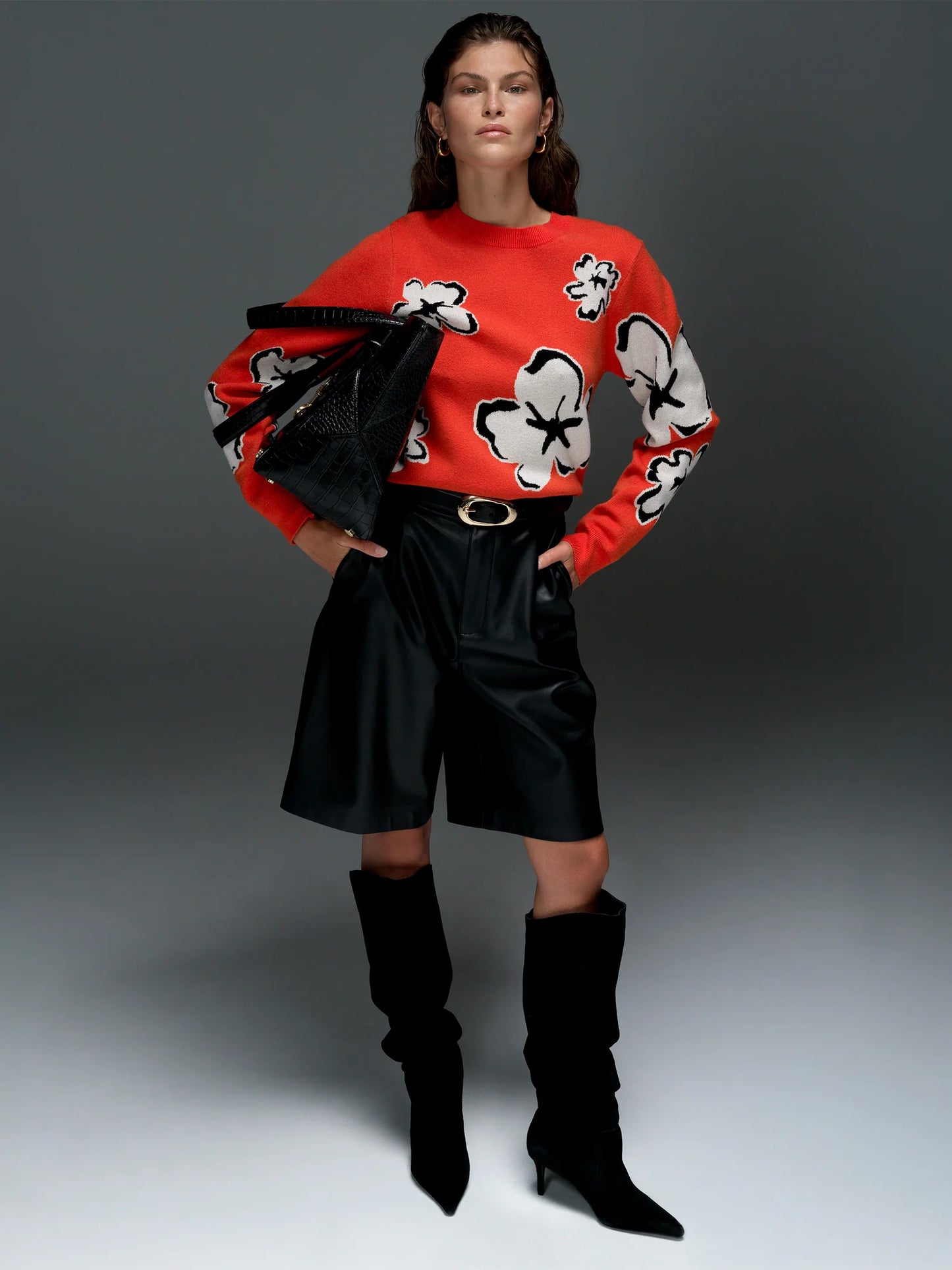 Paislee Floral Jacquard Jumper - Flame Orange