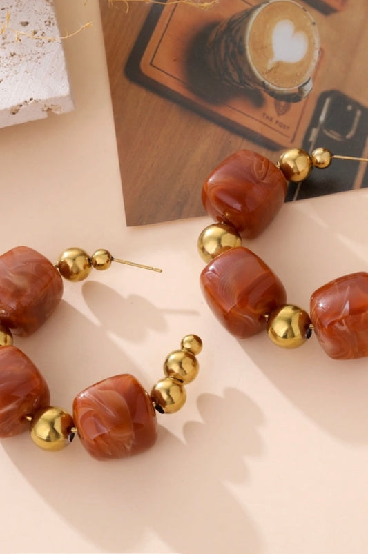 Méredith Beaded Hoop Earring - Brown