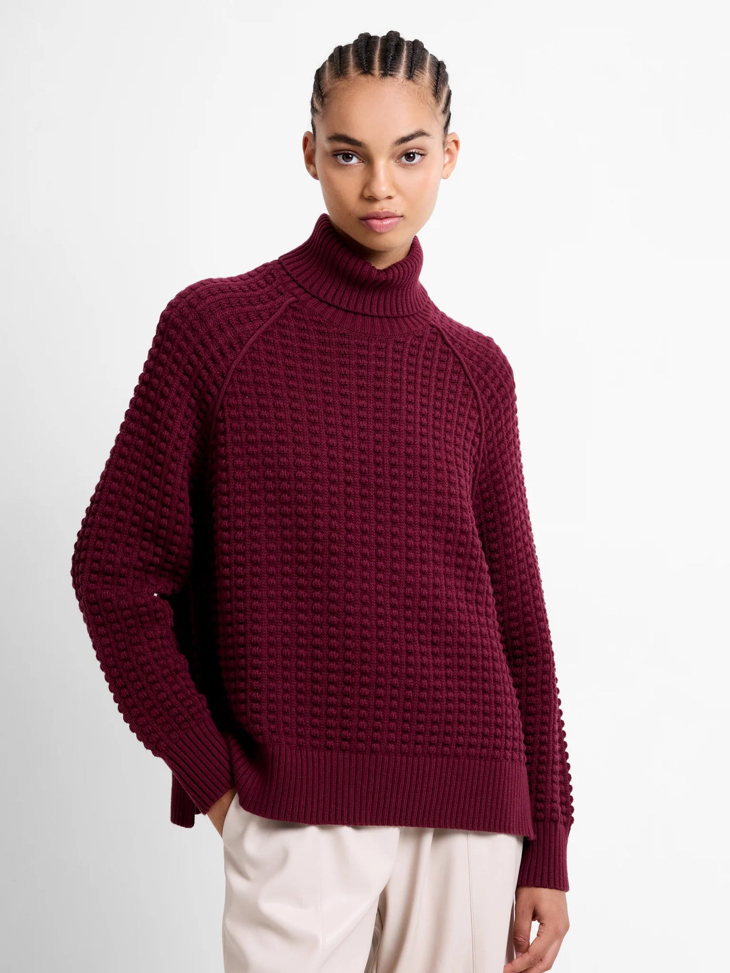 Keya Popcorn Long Sleeve High Neck Jumper - Bordeaux Red