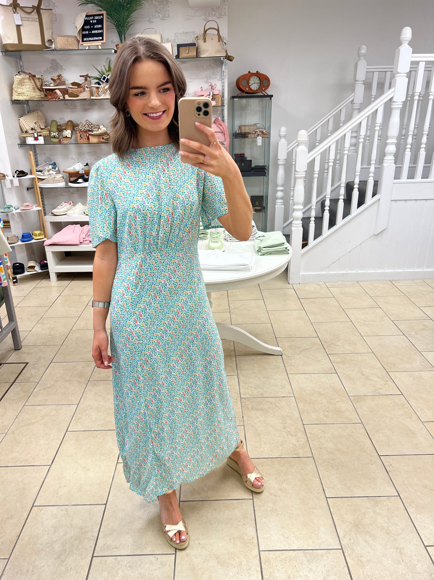 Kay Midi Tea Dress - Off-White/Multi, Garden Waves