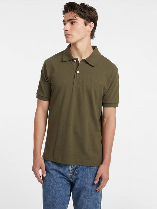 Short Sleeve Embroidered Logo Knit Polo Shirt - Olive Green