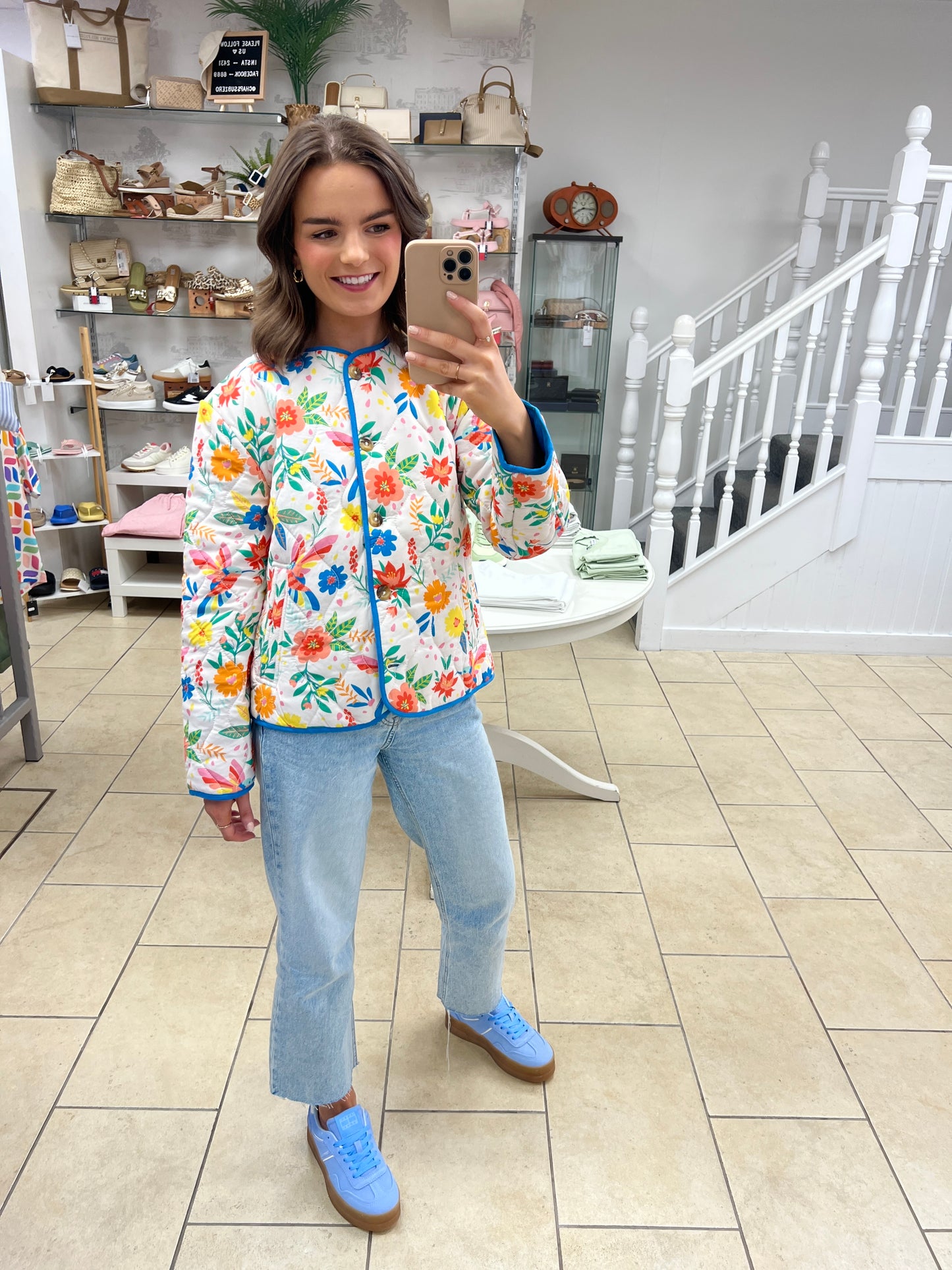 Rocco Quilted Jacket - Off-White, Tropical Hummingbird