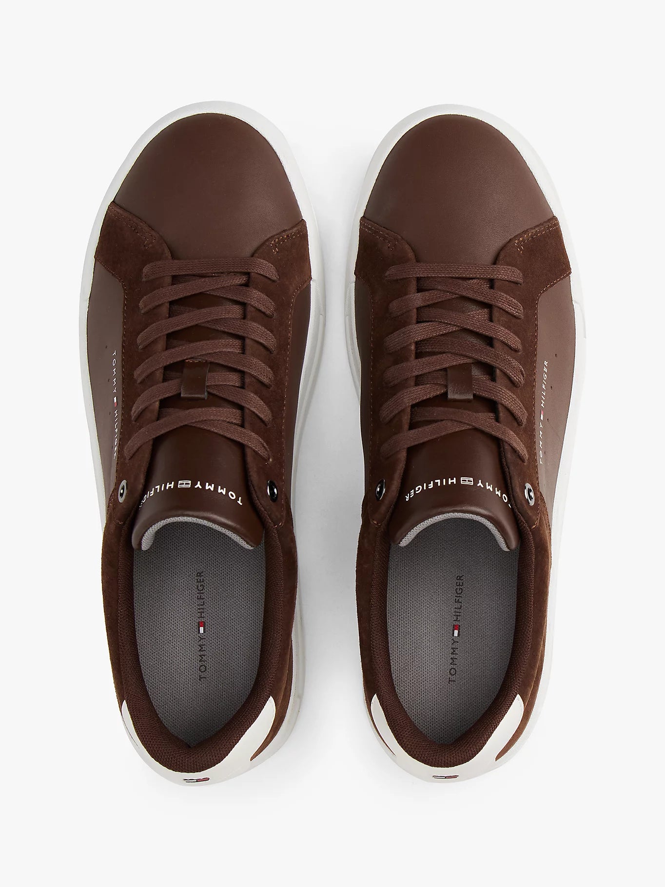 Mixed Texture Leather Court Trainers - Cocoa