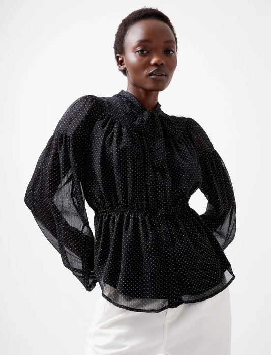 Ines Chiffon Fitted Waist Blouse - Blackout