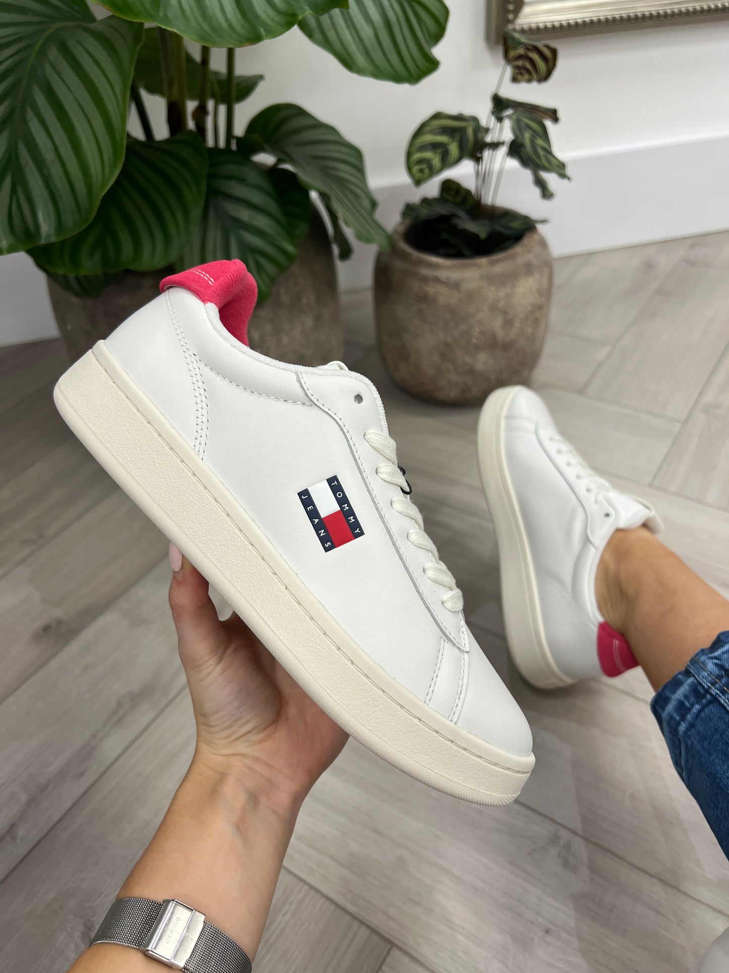 Leather Archive Court Trainers - Ecru/Vintage Cerise