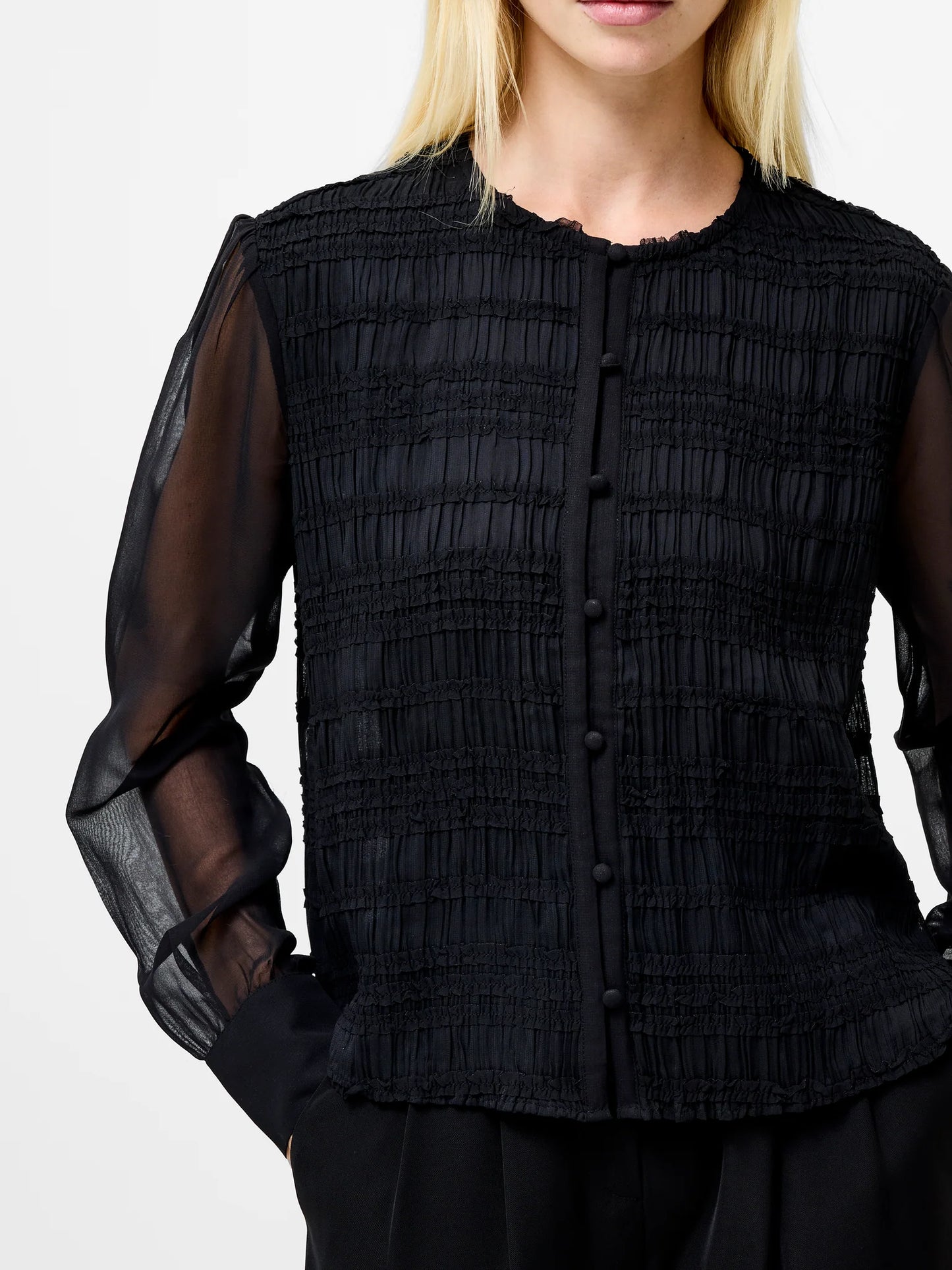 Canary Pleated Long Sleeve Shirt - Black