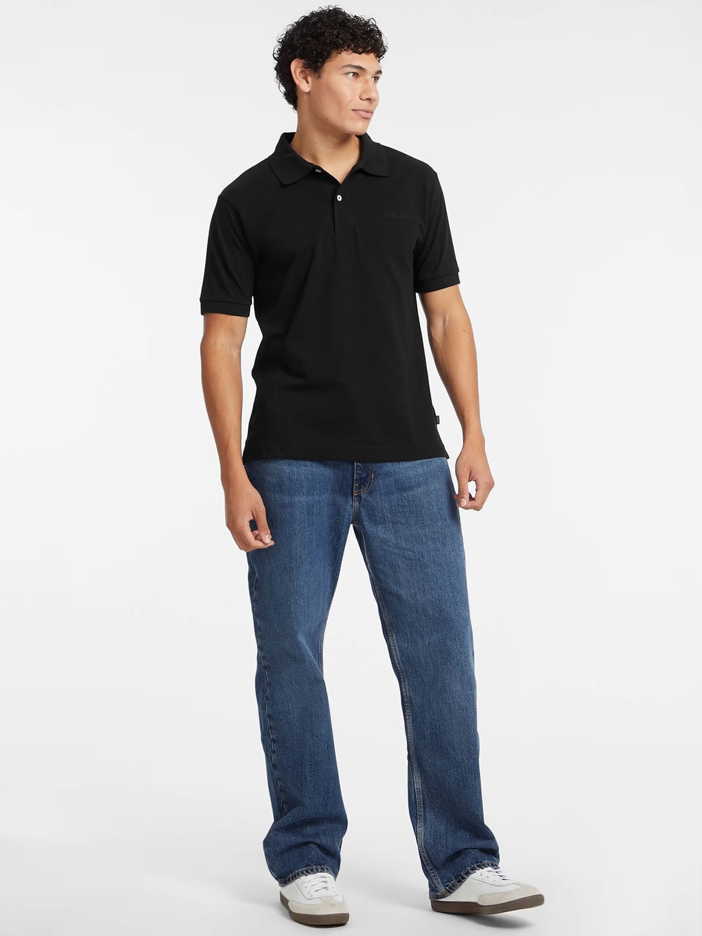 Short Sleeve Embroidered Logo Knit Polo Shirt - Black