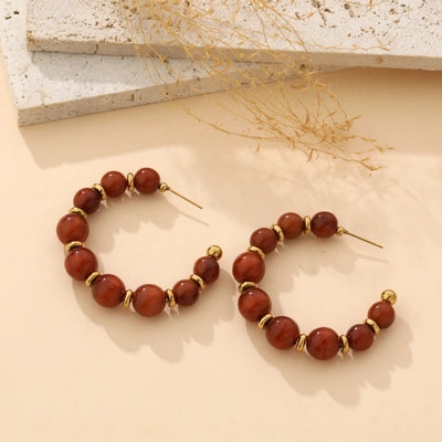 Annette Beaded Hoop Earring - Dark Brown