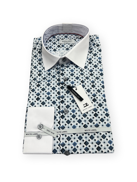 White Label Tapered Diamond Formal Shirt - Blue