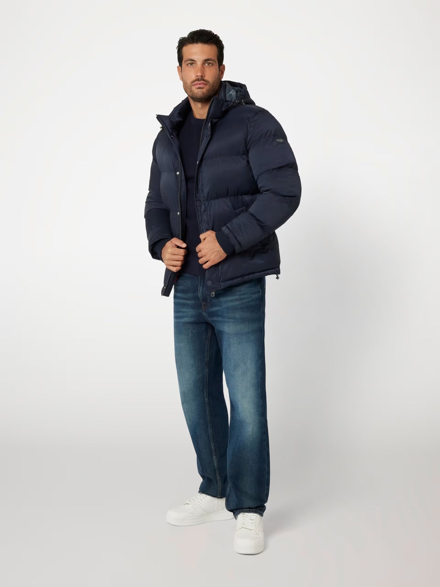 Stretch Nylon Puffer Jacket - Dark Blue