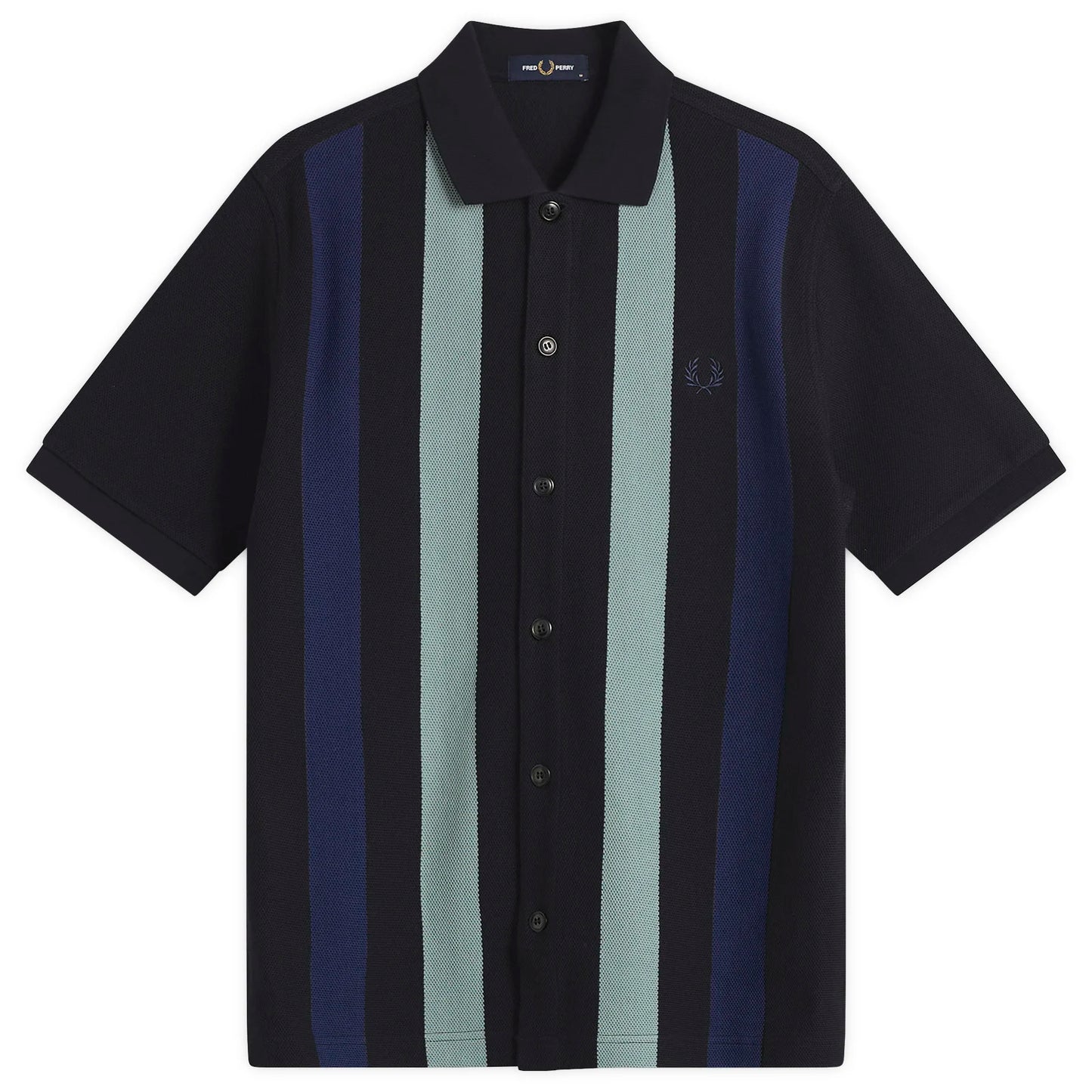Vertical Stripe Piqué Polo Shirt - Black